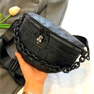 Black Embossed Chain Crossbody Bag